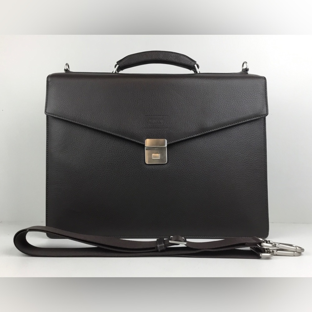 Armani Collezioni Dark Brown Grained Leather Briefcase Messenger Bag MSRP $1225